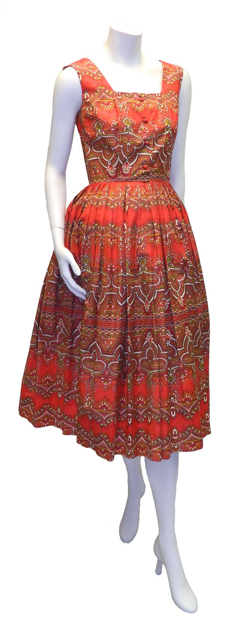 vintage 1950's red cotton dress