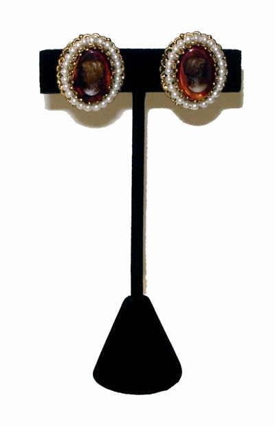 Amber glass cameo clip earrings