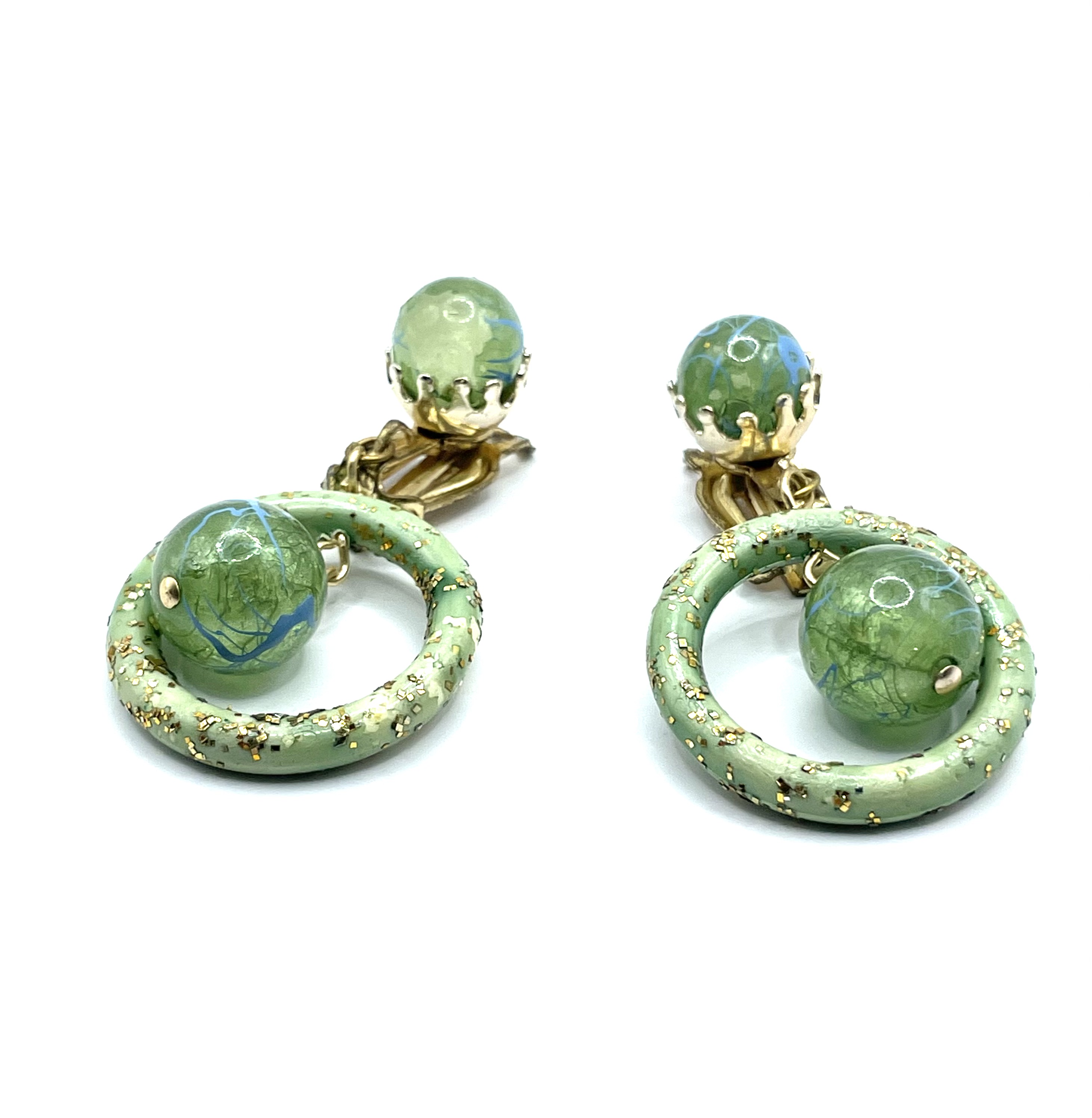 1950s green glitter drop earrings
