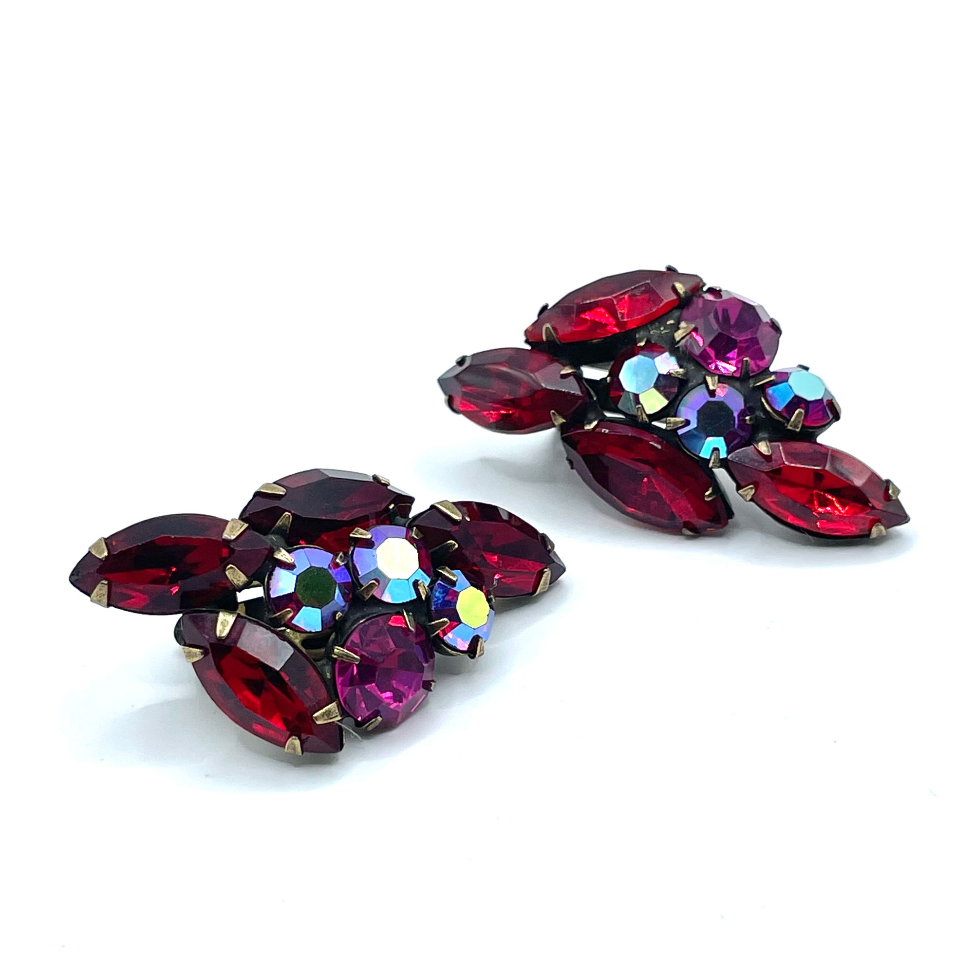 vintage red rhinestone earrings