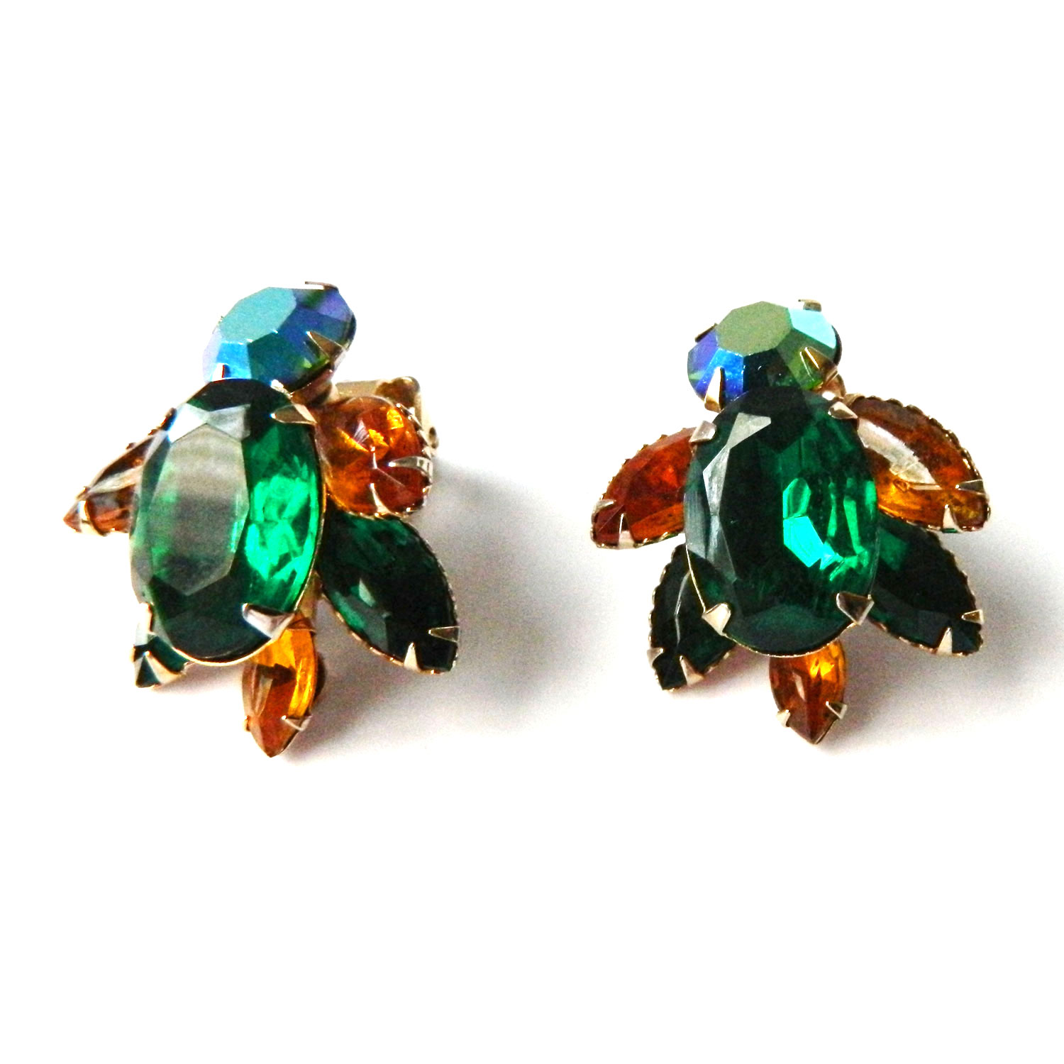 1950's green rhinestone earrings