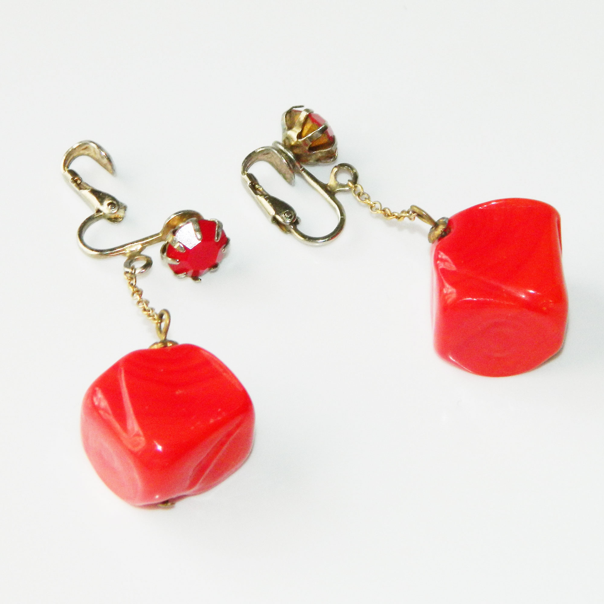 Red glass drop earrings