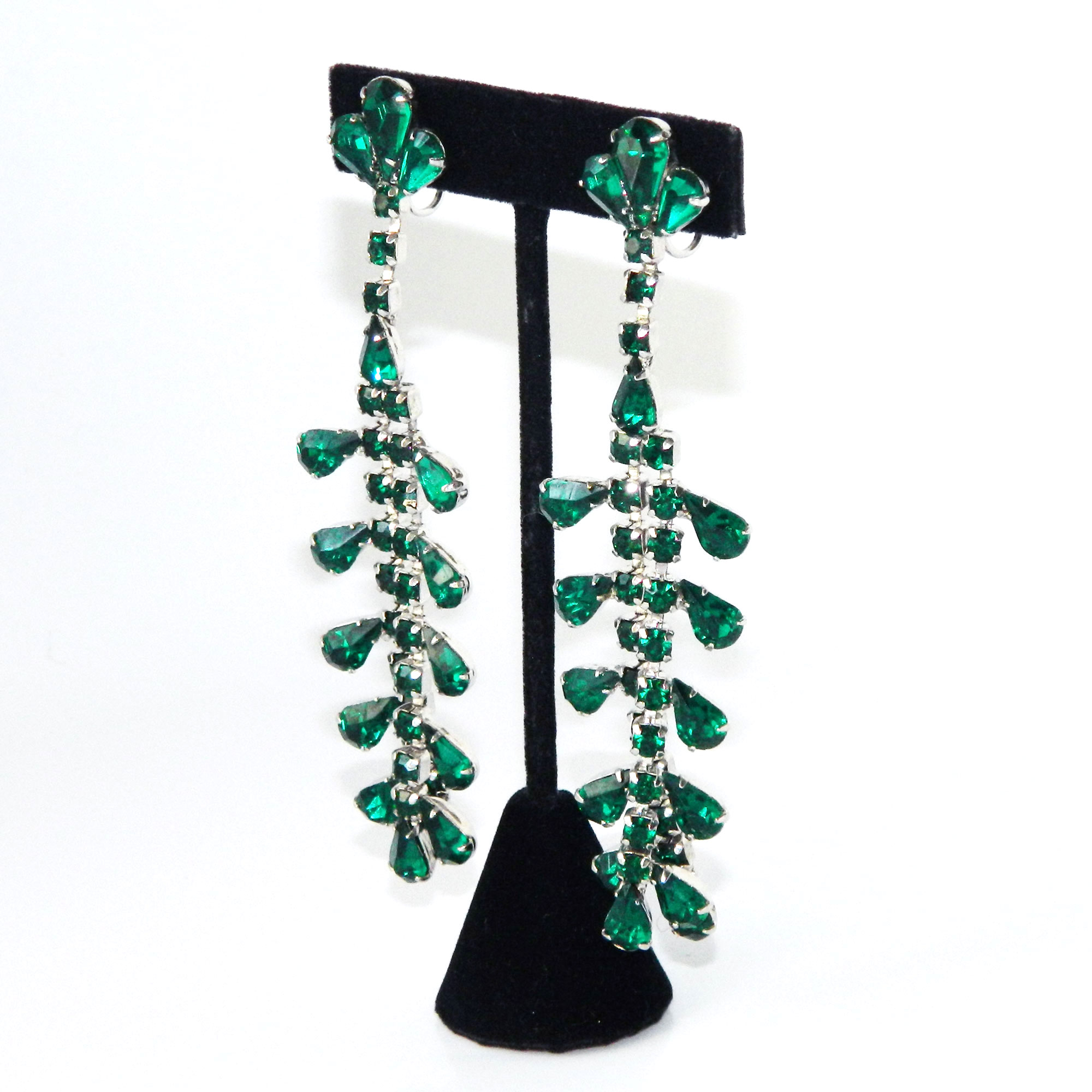 Green rhinestone drop earrings
