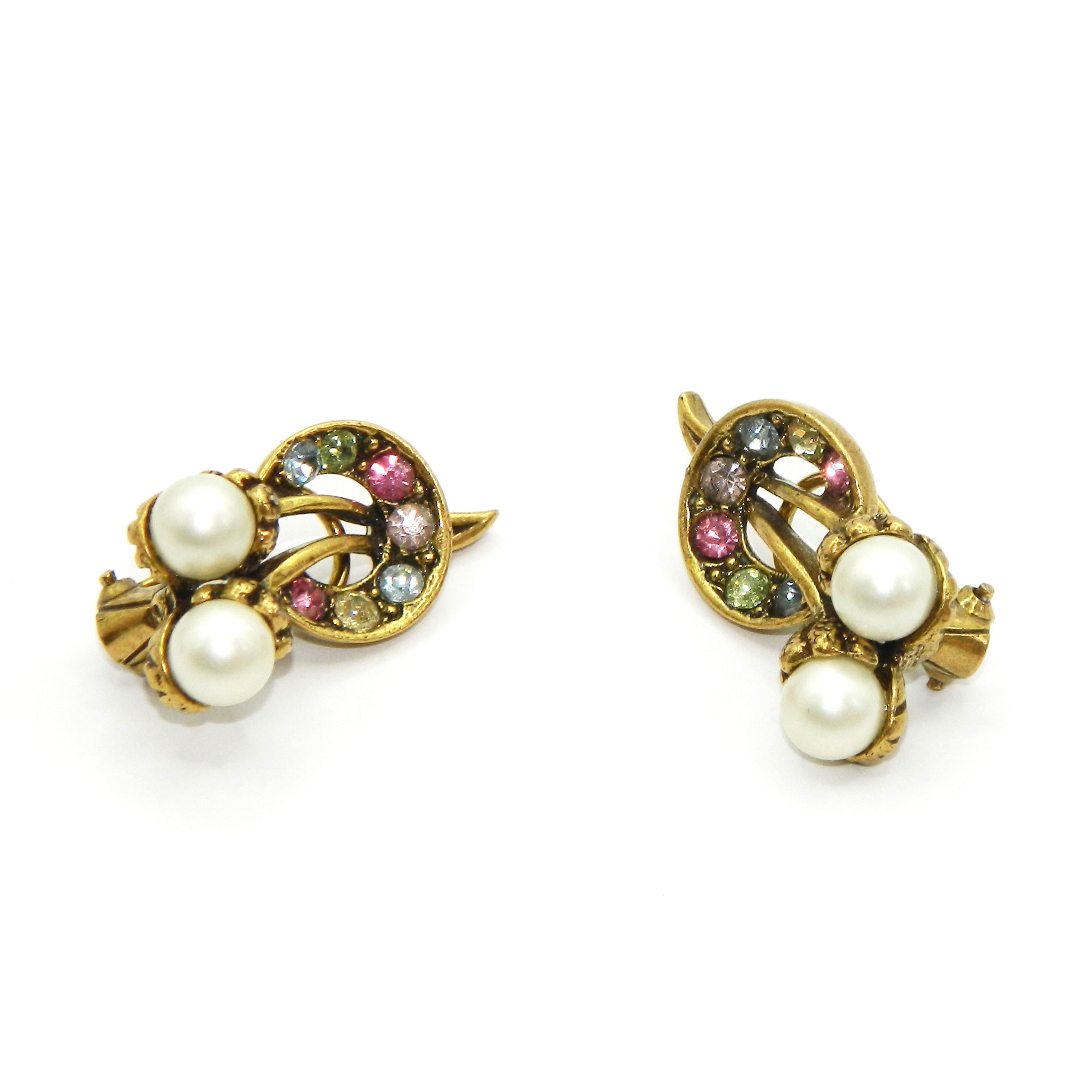 1950s rhinestone and faux pearl earrings