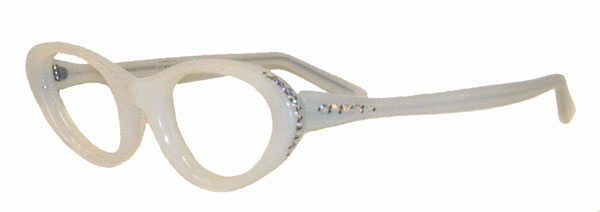 Vintage 1960's white oval rhinestone studded eyelgass frames