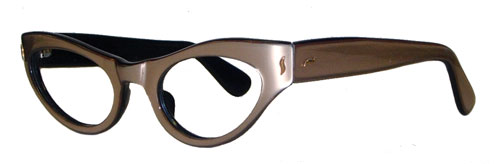 1960s pearly pink and black French eyeglass frames