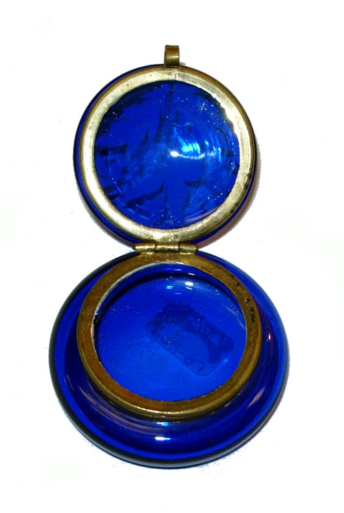 Antique cobalt Bohemian glass patch box