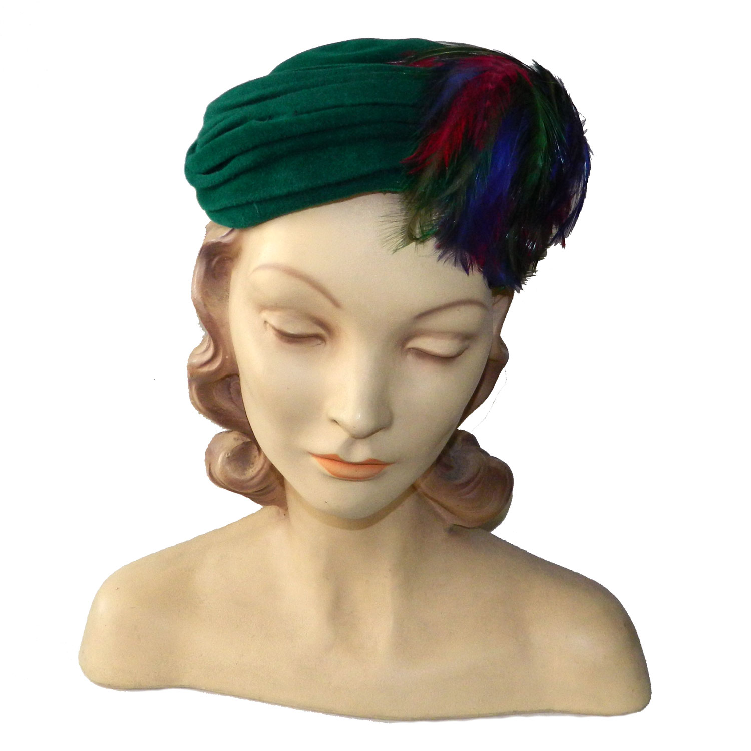 1950s green feather hat