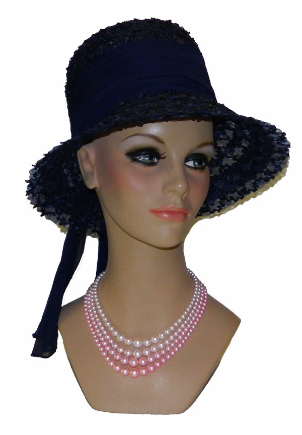 Vintage 1960's navy blue straw hat