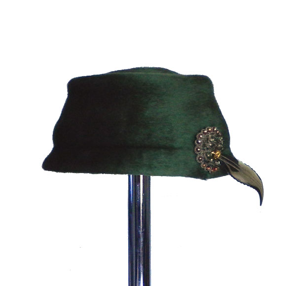 1960's green velour feather hat