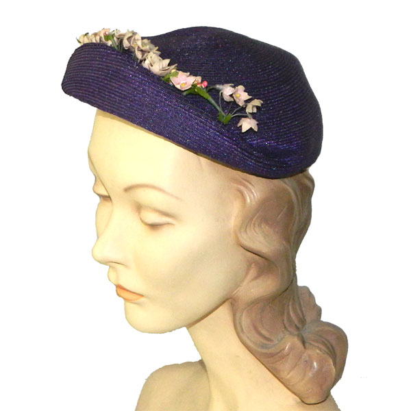 1950's purple straw hat