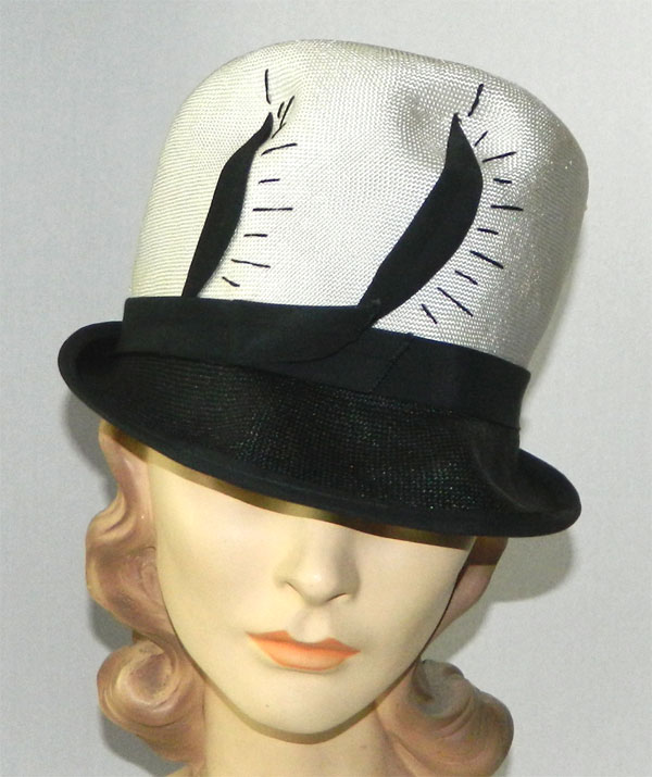 1960's black and white straw hat