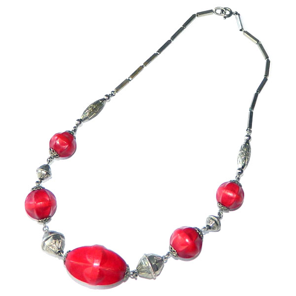 1930's red bead necklace