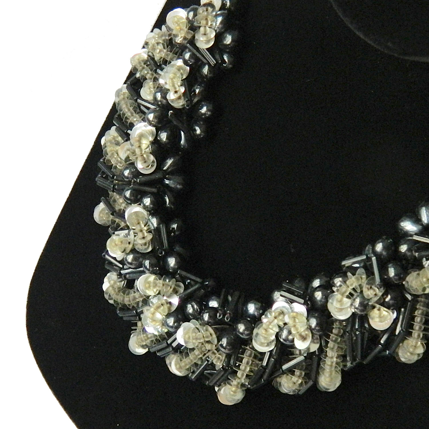 Black Bead Sequined Necklace