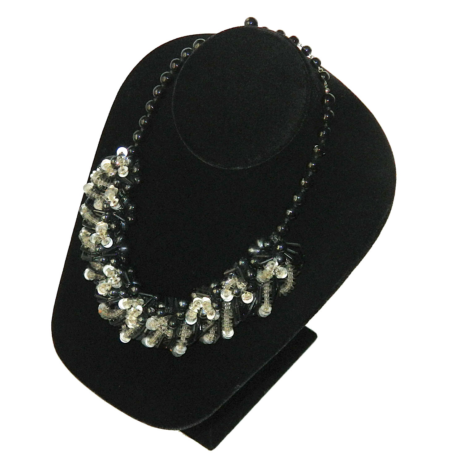 Black Bead Sequined Necklace