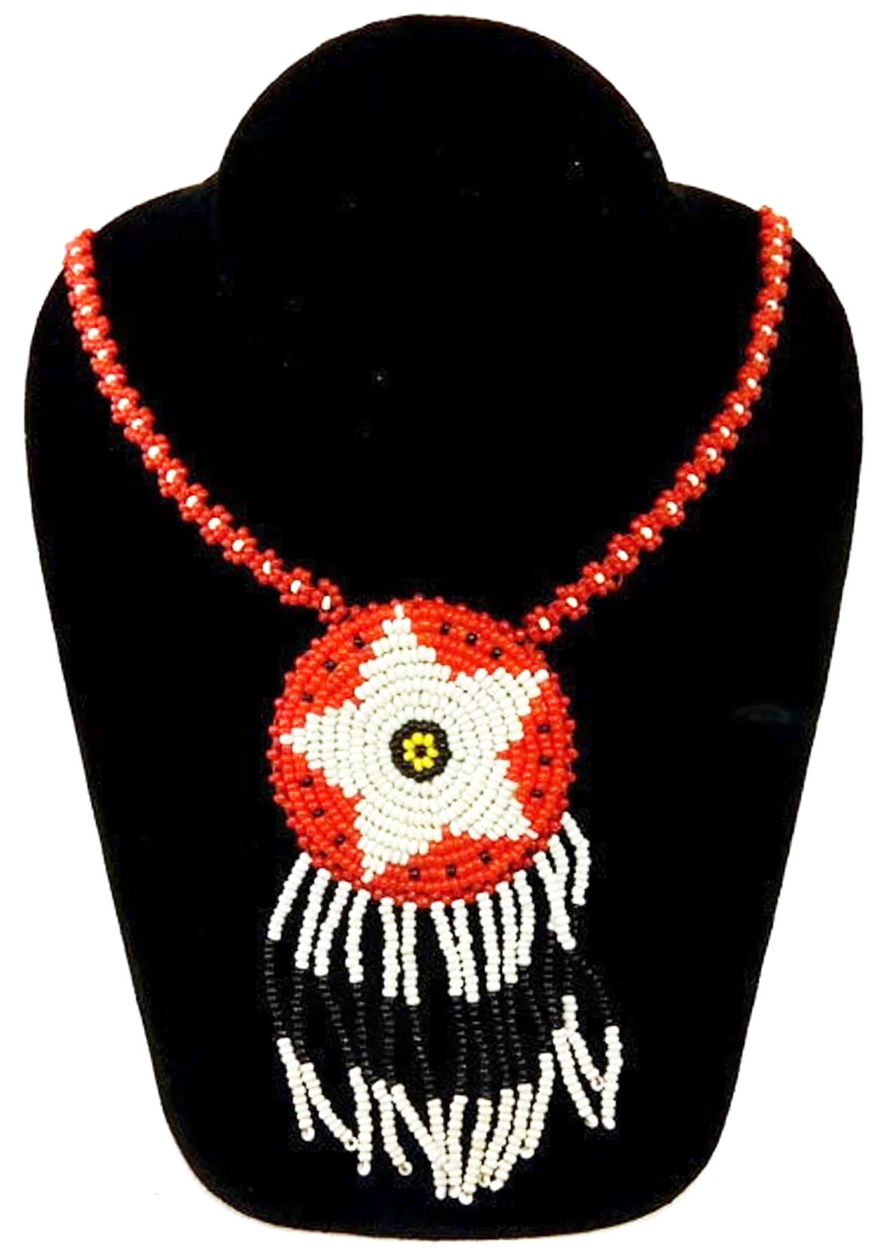 Red and Black Beaded Pendant Necklace