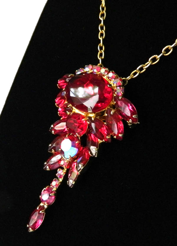 1950's red rhinestone pendant necklace