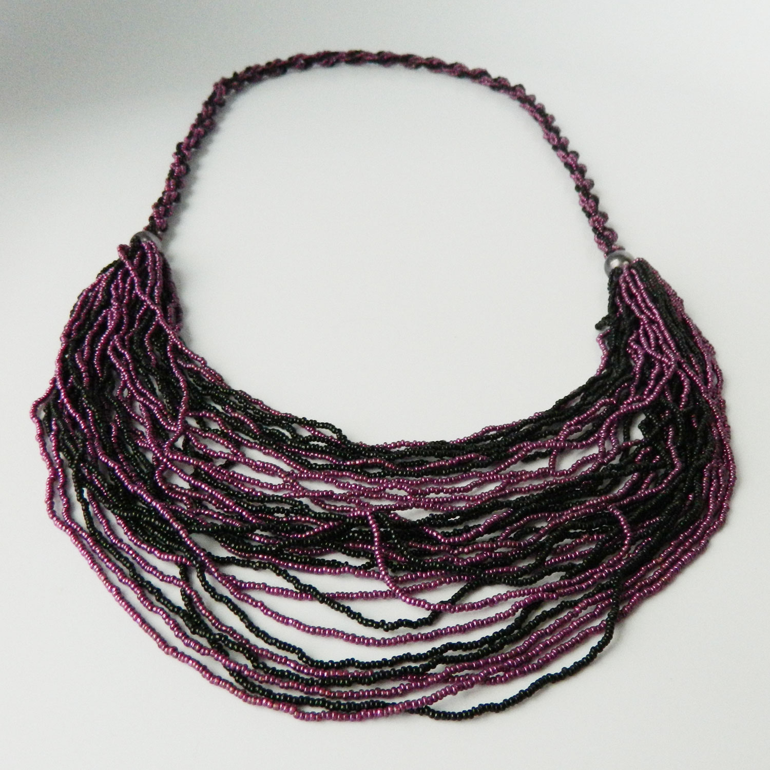 Purple micro bead bib necklace