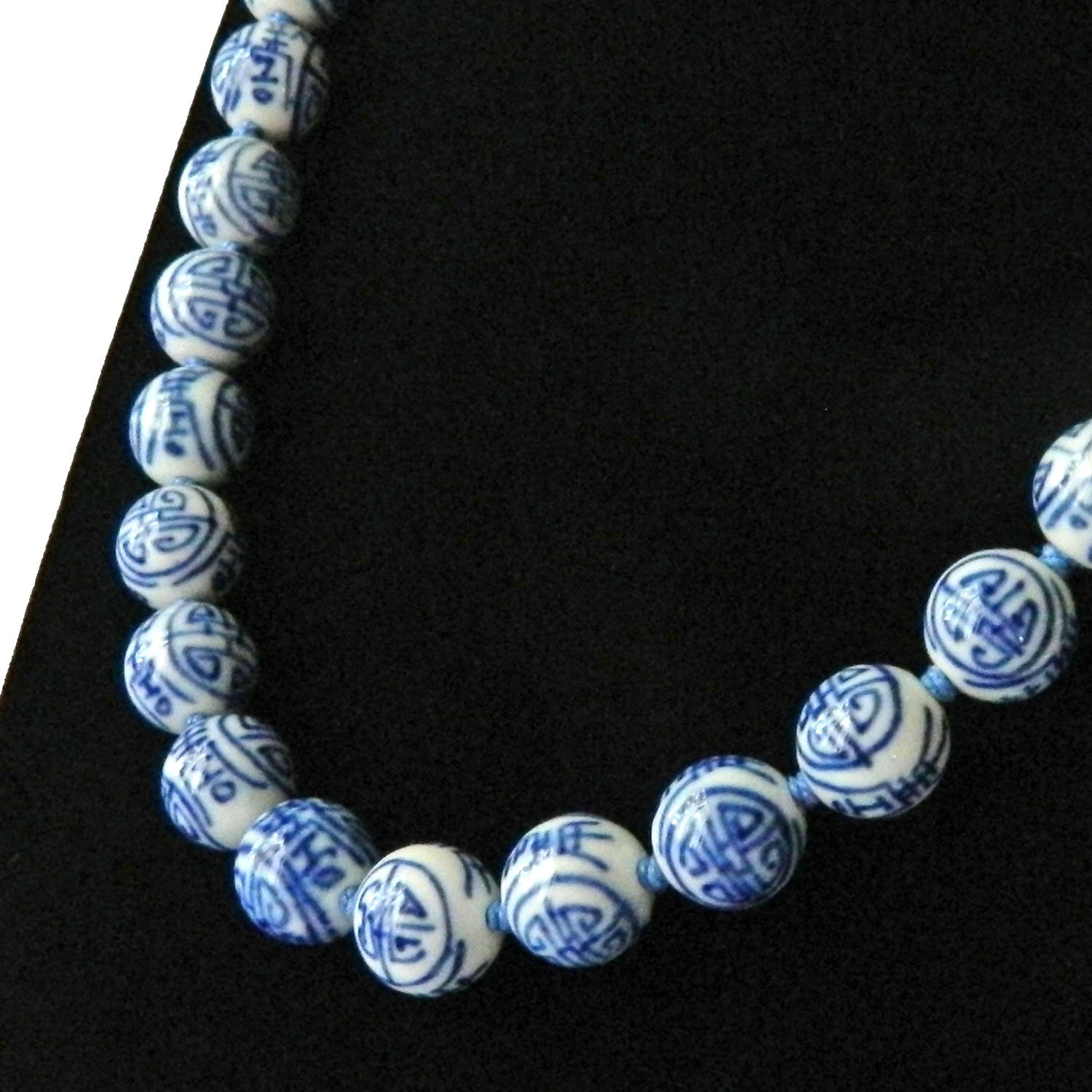 Asian flow blue ceramic bead necklace