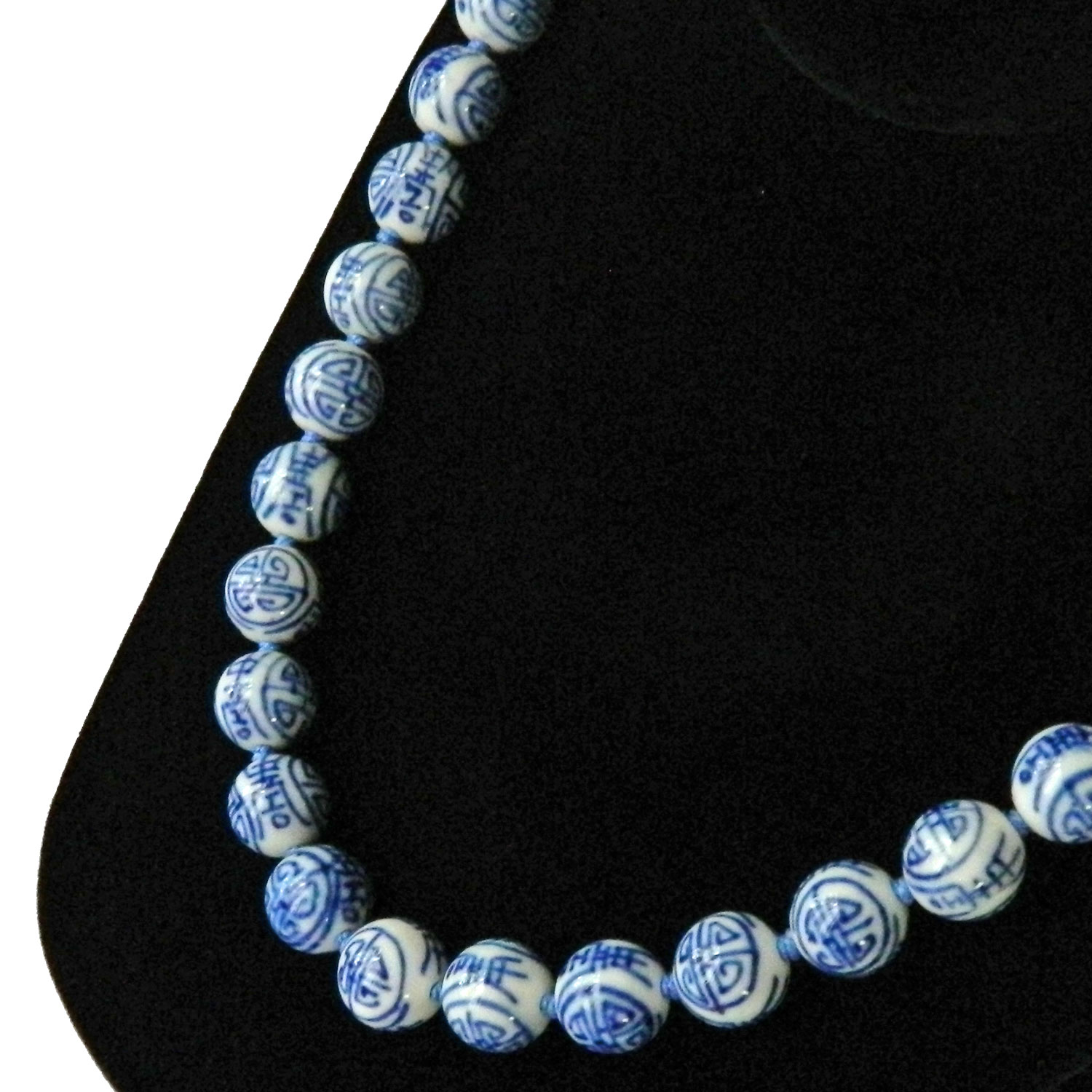 Asian flow blue ceramic bead necklace