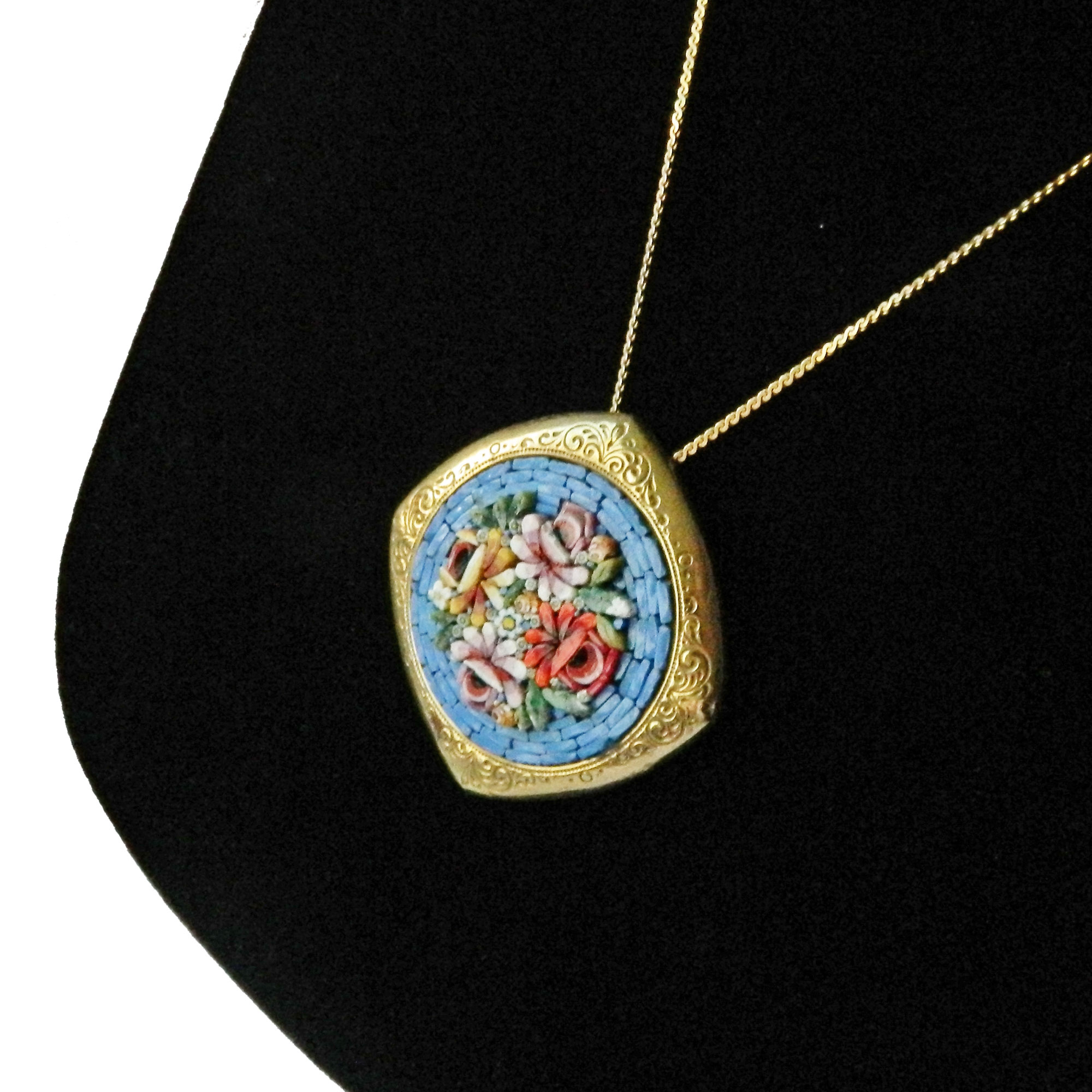 Micro mosaic pendant necklace