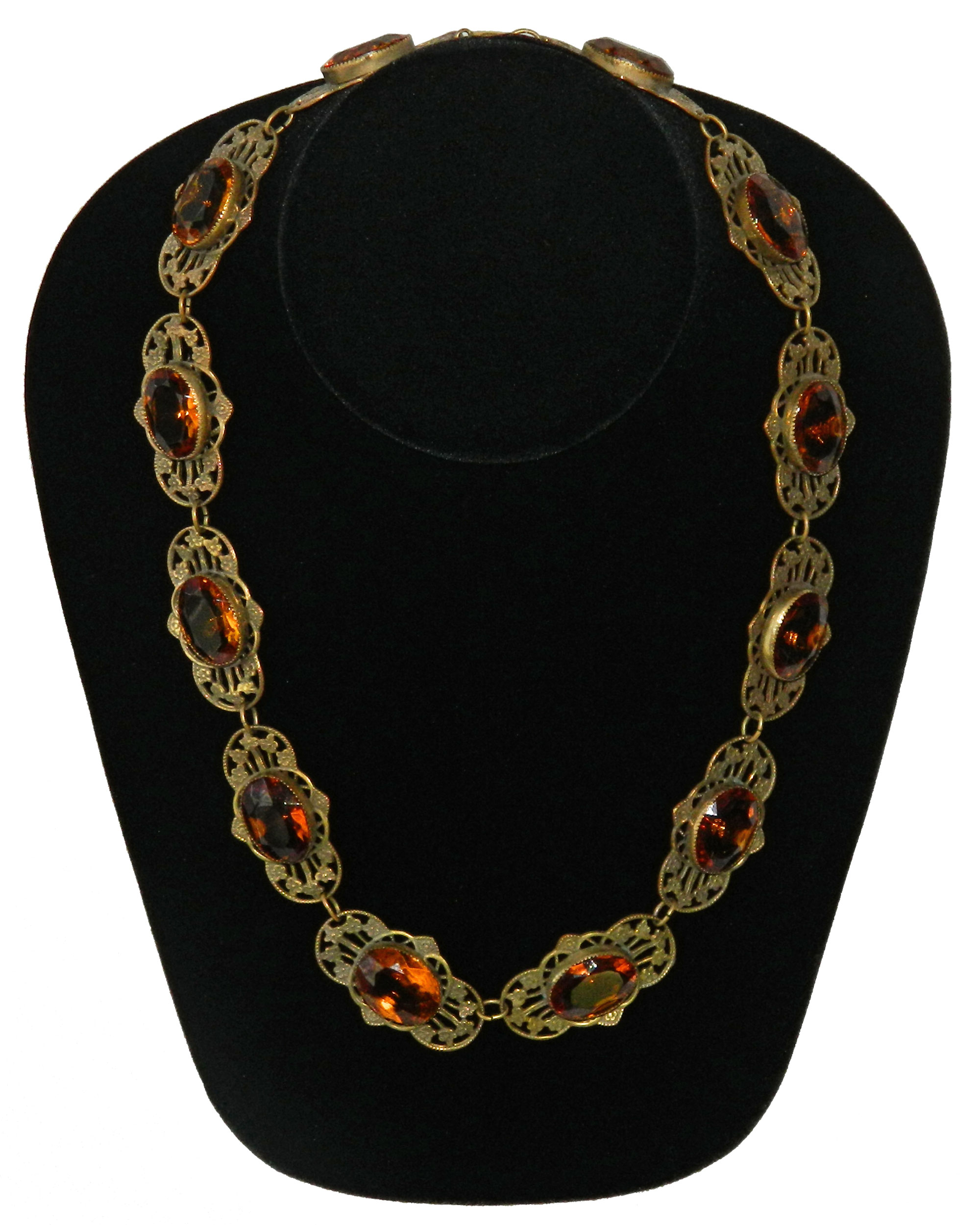 Czech Amber Glass Open Backed Rhinestone Necklace