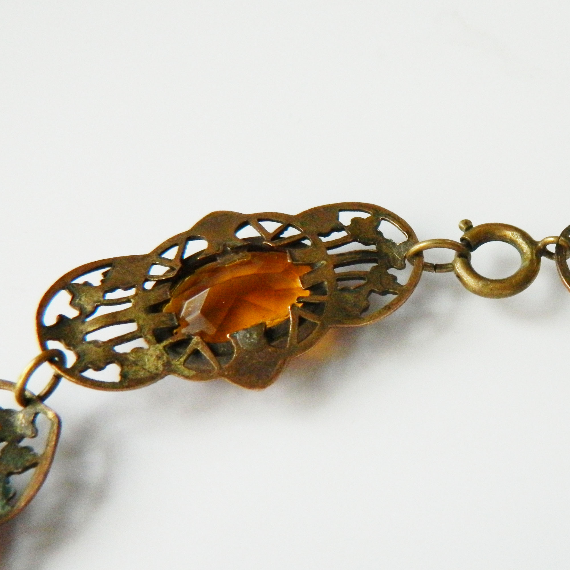 Czech Amber Glass Open Backed Rhinestone Necklace