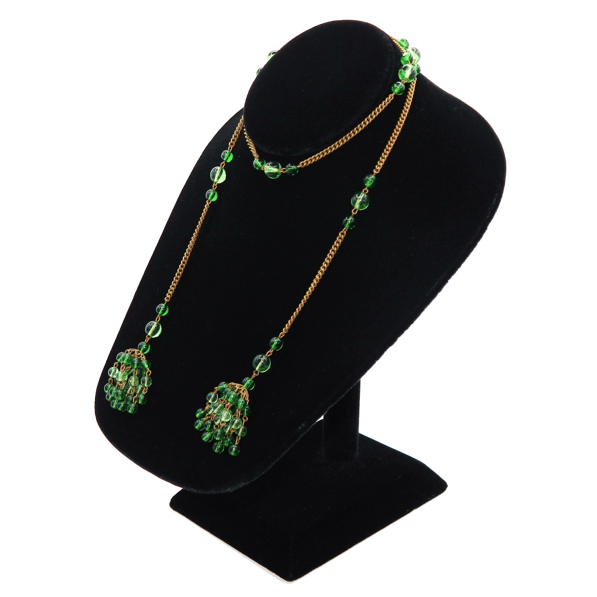 Green beaded lariat necklace