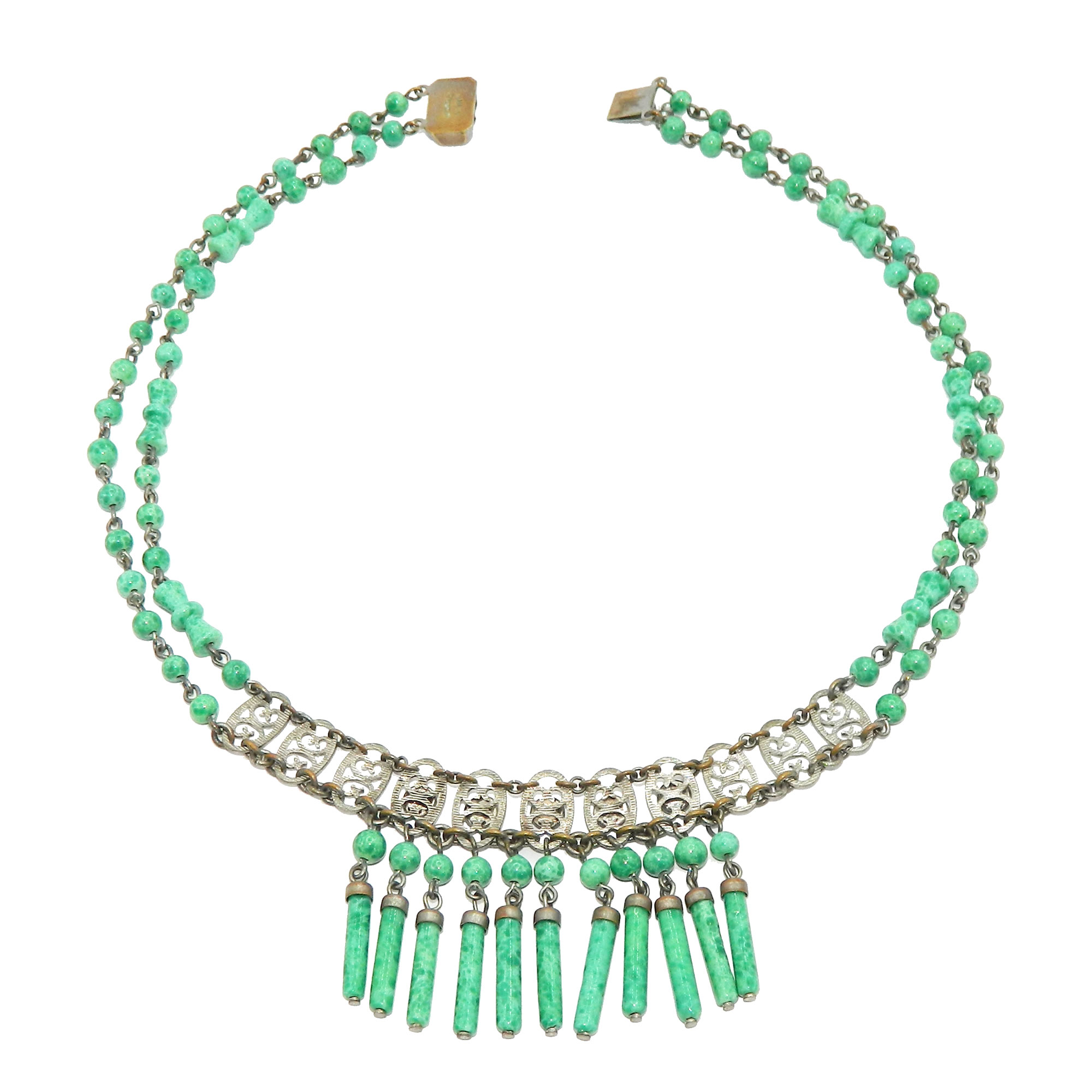 Czech Jadeite Glass Beaded Necklace