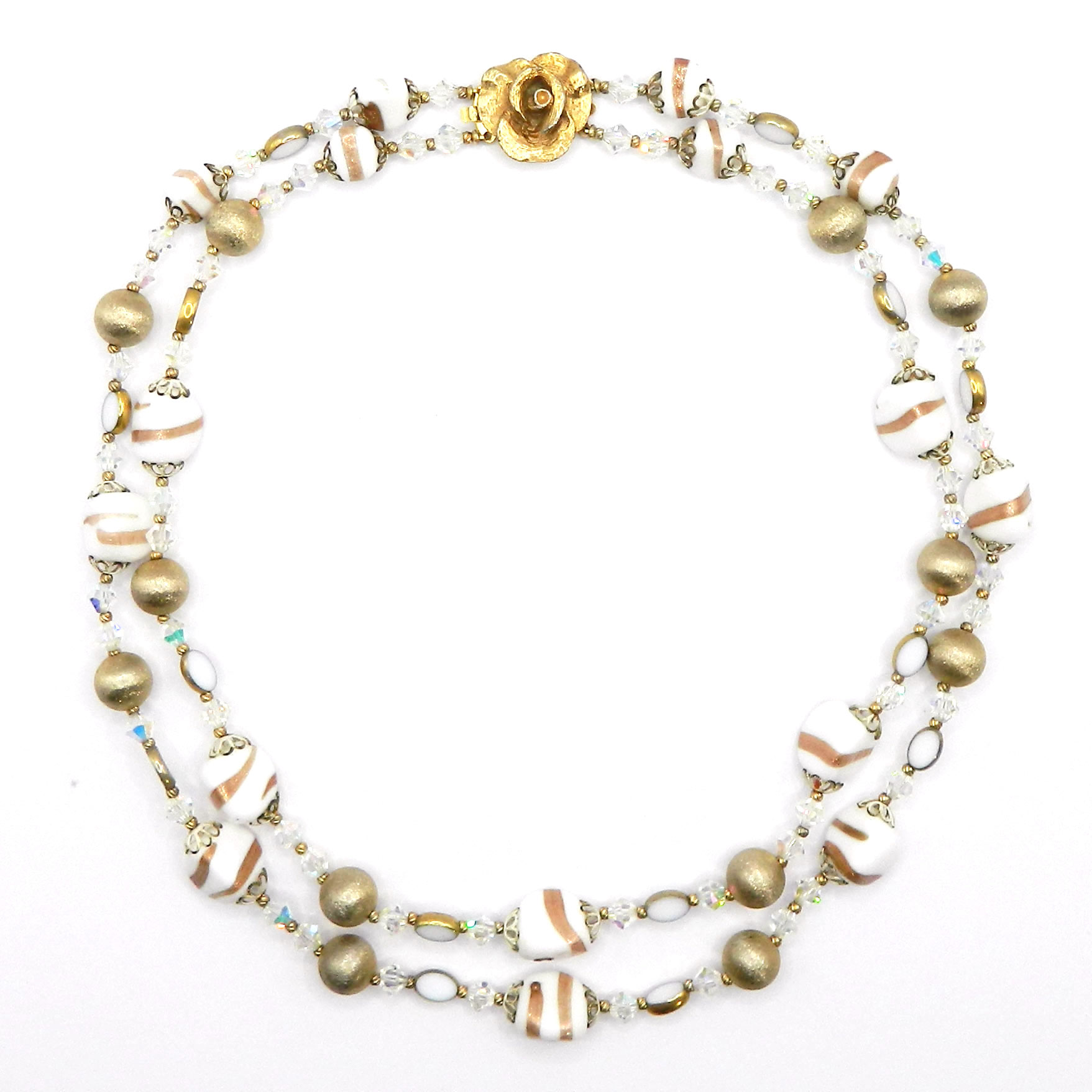 1950s Double Strand White Beaded Necklace 