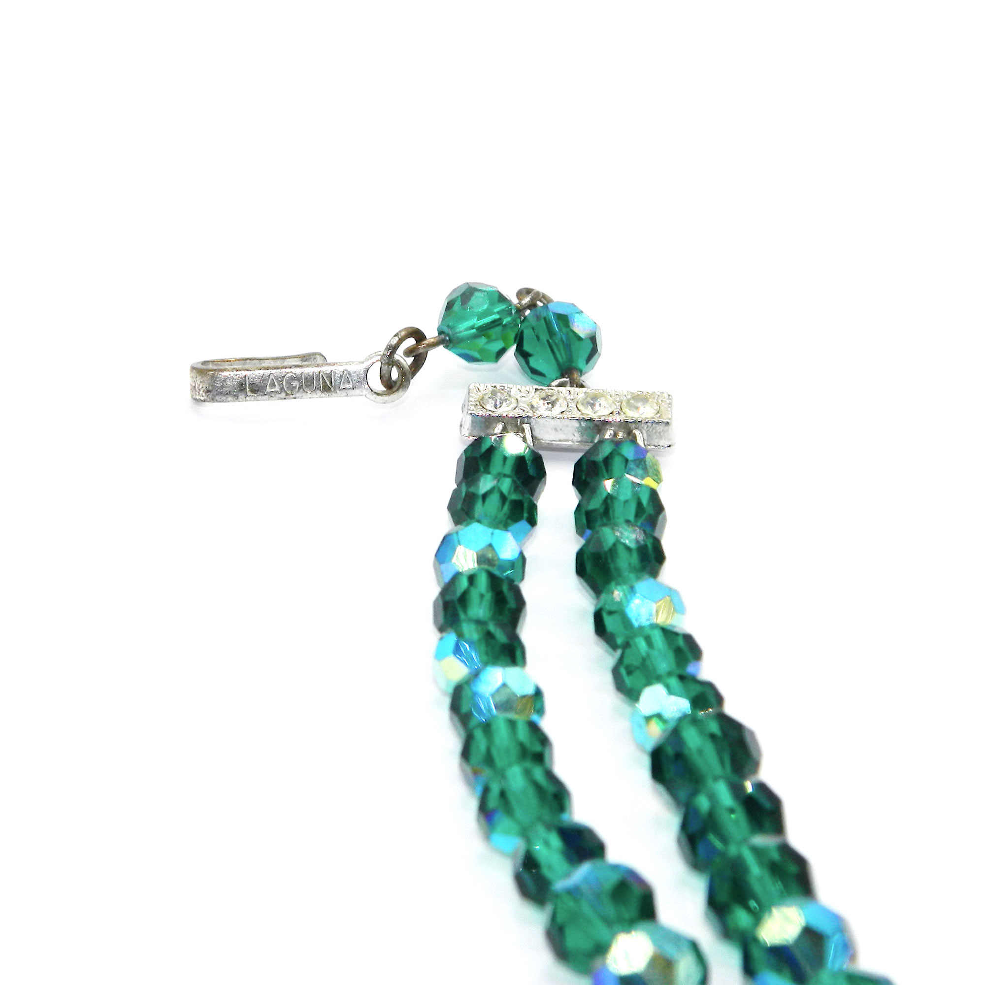 1950s Double Strand Green Aurora Borealis Beaded Necklace