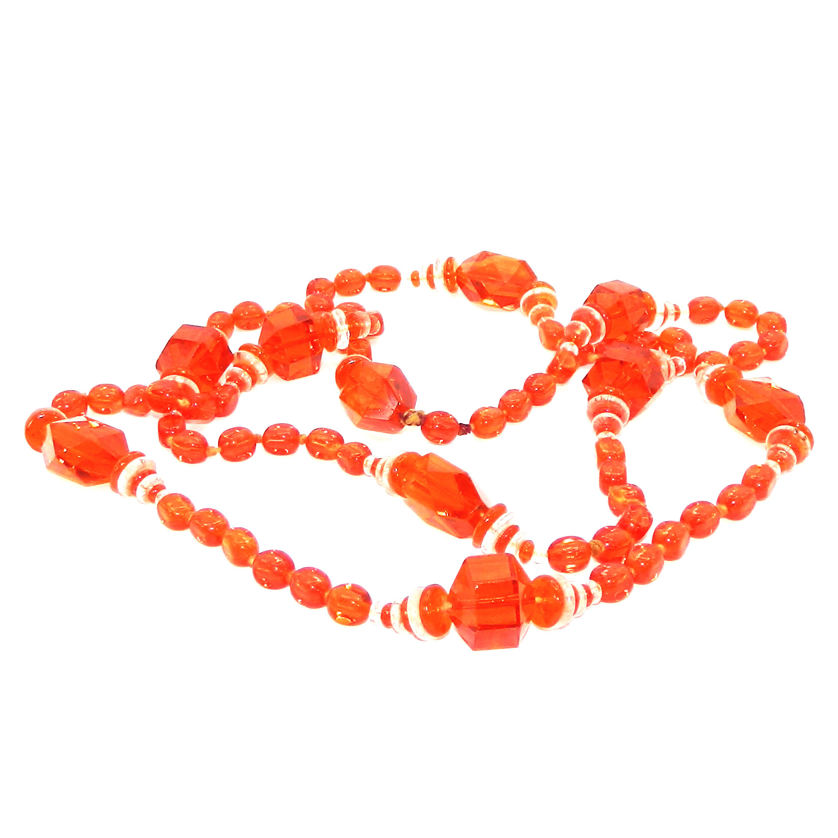 Long Art Deco Orange Beaded Necklace