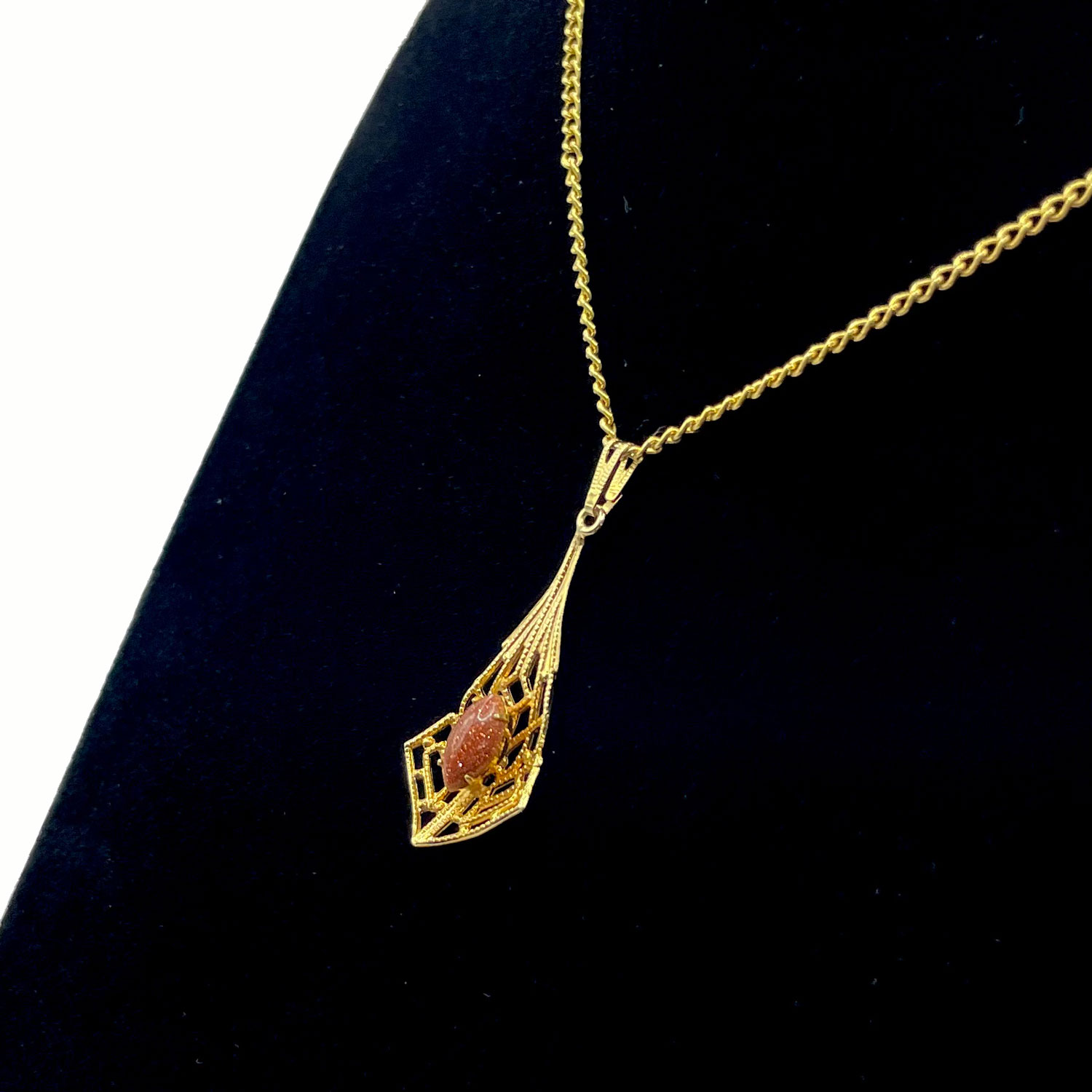 Art Deco goldstone pendant necklace