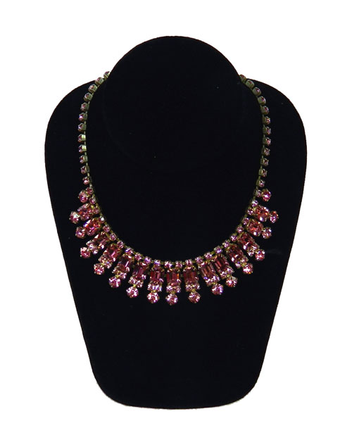 1950's pink and blue rhinestone necklace