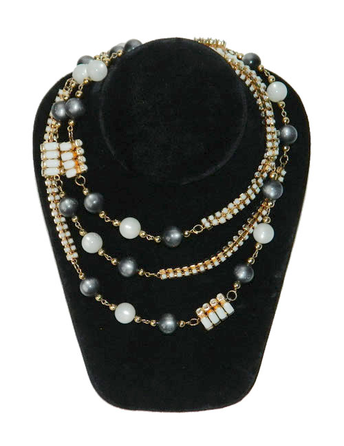 1950s white and gold bead necklace set
