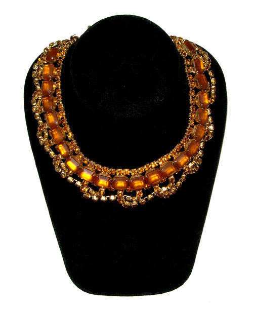 Vintage amber orange rhinestone collar necklace