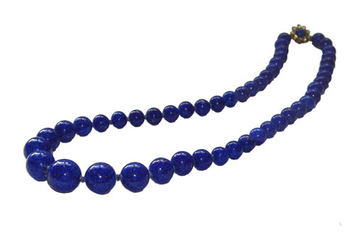 Hand knotted cobalt blue glass bead necklace