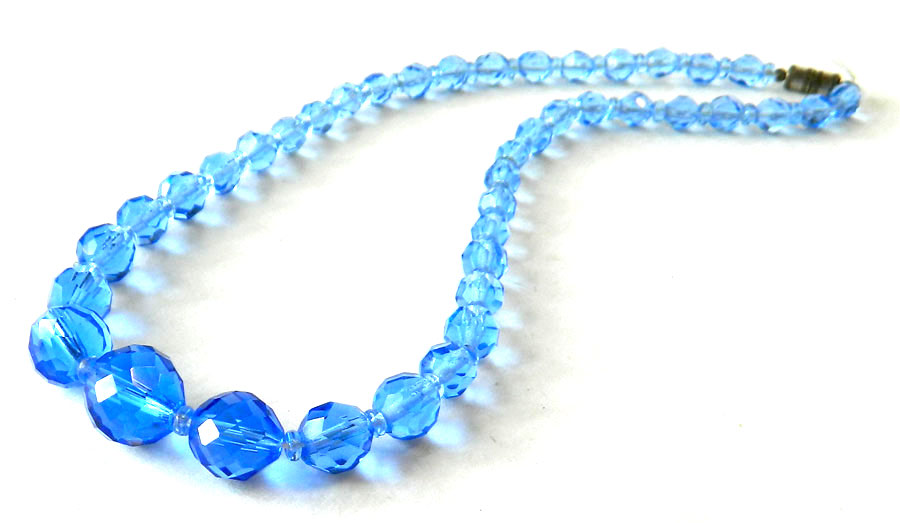 blue cut glass bead necklace