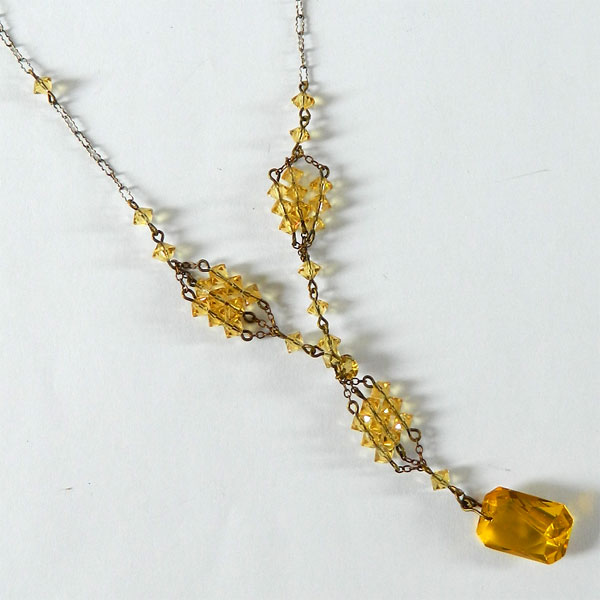 1920's amber pendant necklace with cut glass beads