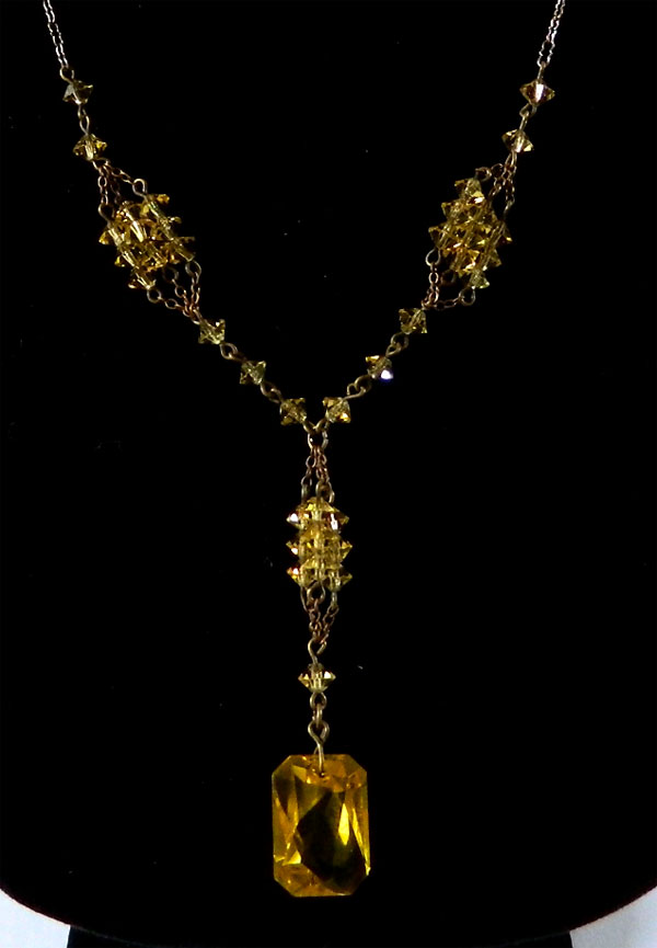 1920's amber pendant necklace with cut glass beads