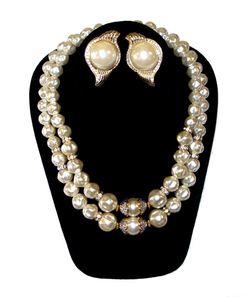 Vintage Piscitelli faux pearl necklace and earring set
