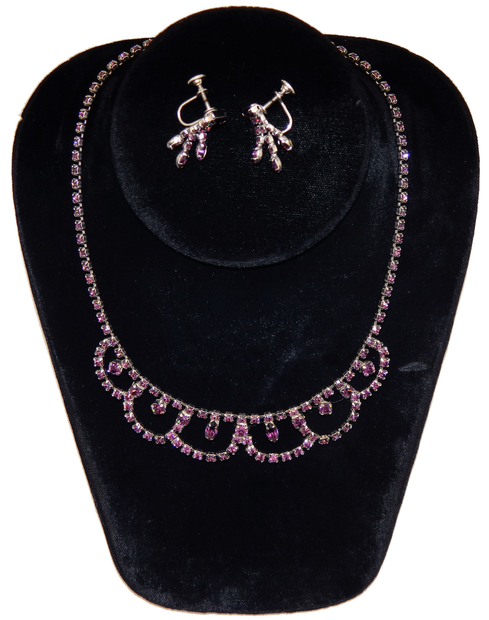 Wiesner purple rhinestone necklace and earring set