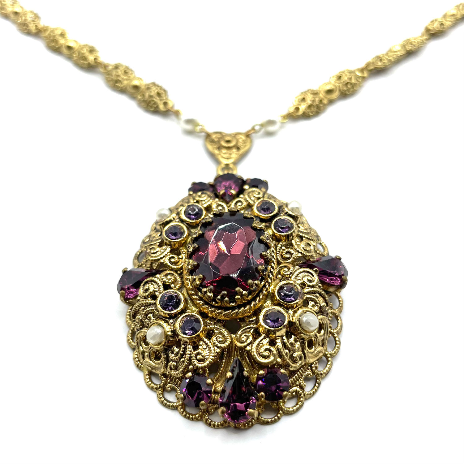 Rhinestone pendant necklace and earring set