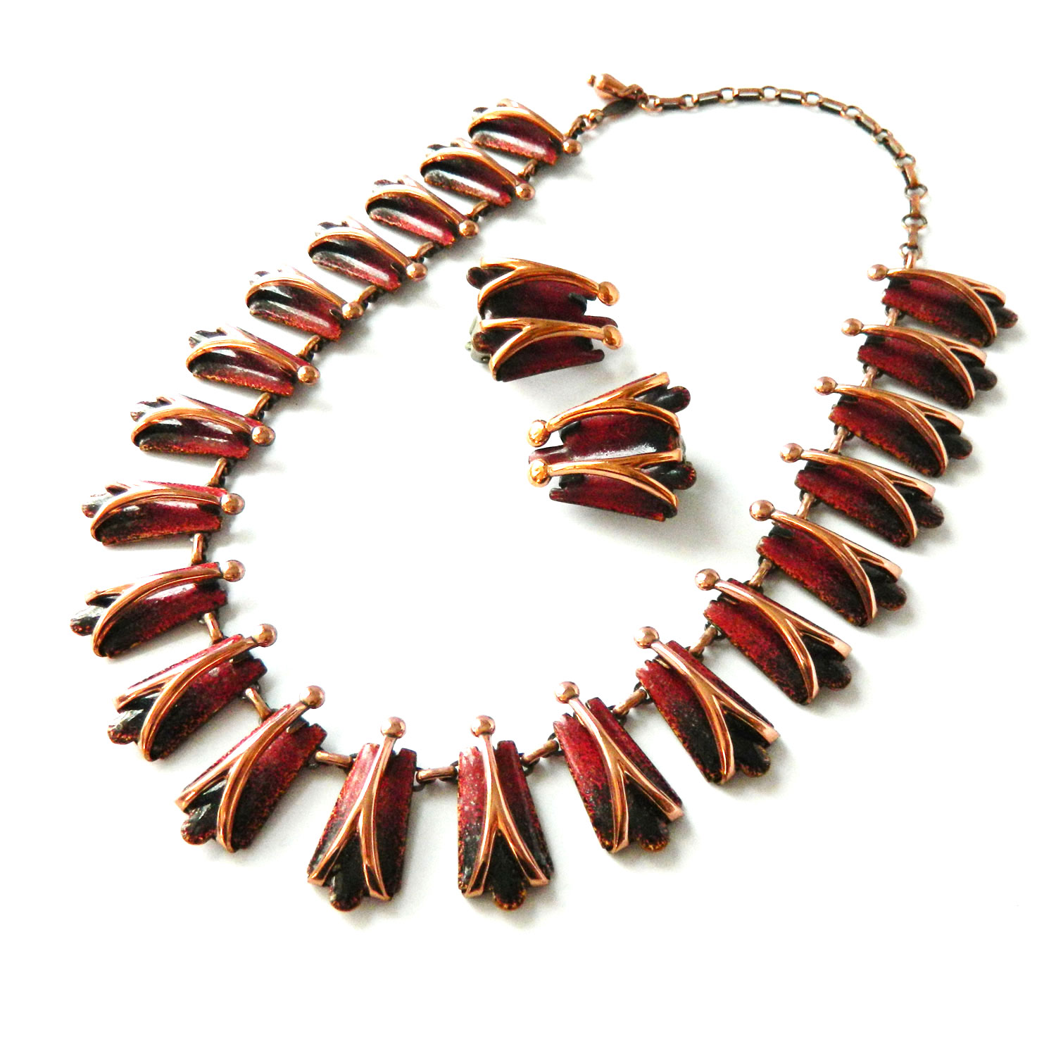 1950's enameled copper necklace set