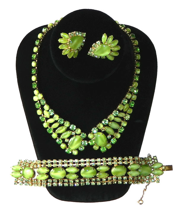 1950's green rhinestone necklace set