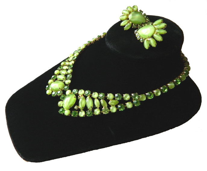 1950's green rhinestone necklace set