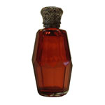 antique English cranberry glass perfume bottle with silver lid