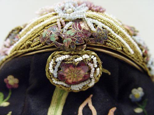 Antique beaded silk embroidered floral handbag