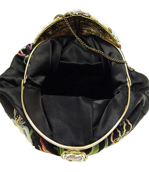 Antique beaded silk embroidered floral handbag