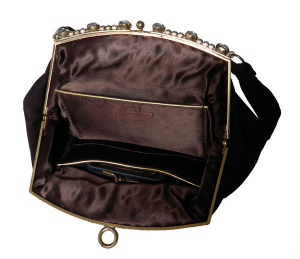 1940's brown handbag with rhinestone trim